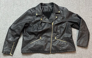 Baccini Black Faux Leather Moto Jacket Sherpa Lined - Women's Size 2X
